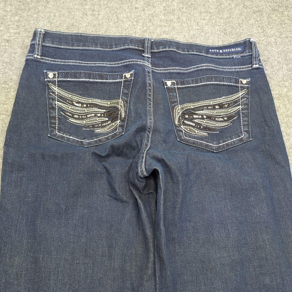 Rock Republic Jean Womens 16 Blue Boot Cut Western Bling Angel Wings Embroidered